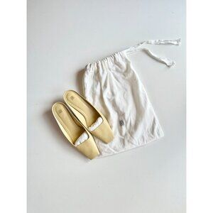 TOTEME Butter Yellow Leather Square Toe Kitten Heel Mules Slides, Size 37